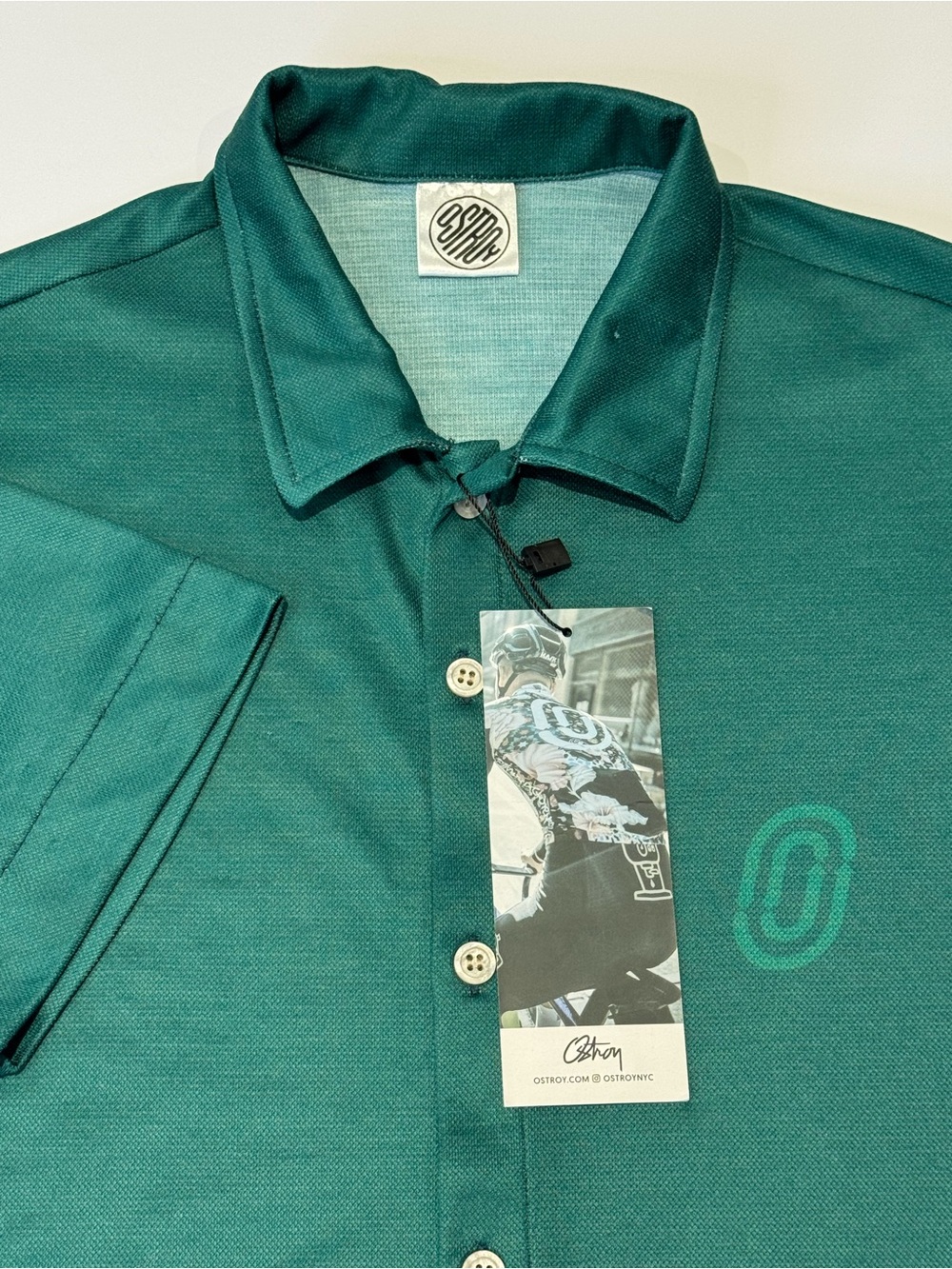 NEW Ostroy Men's Small Button Down Cycling Jersey Shirt Short Sleeve Green